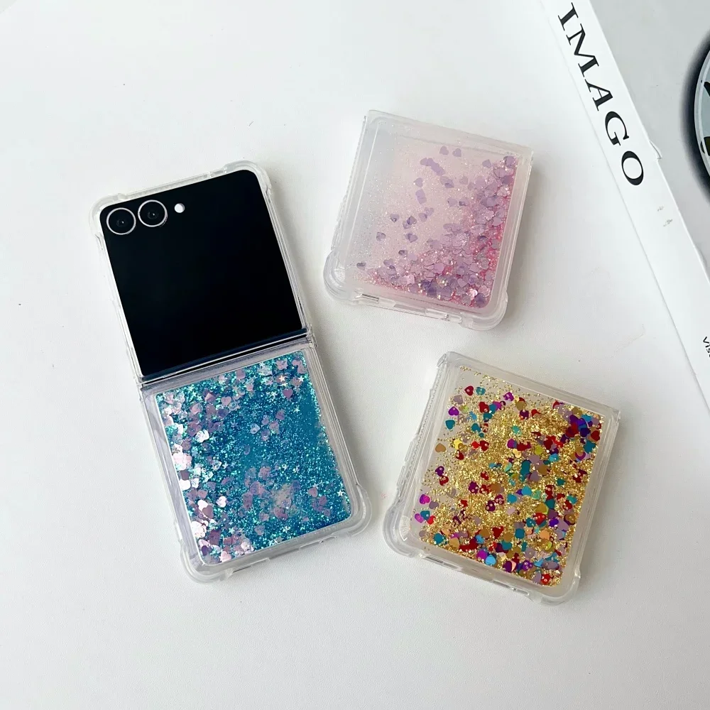Fashional Glitter Quicksand Love Heart Sequin Case For Samsung Galaxy Z Flip 7 6 5 4 3 Colorful Slim Shockproof Protective Cover