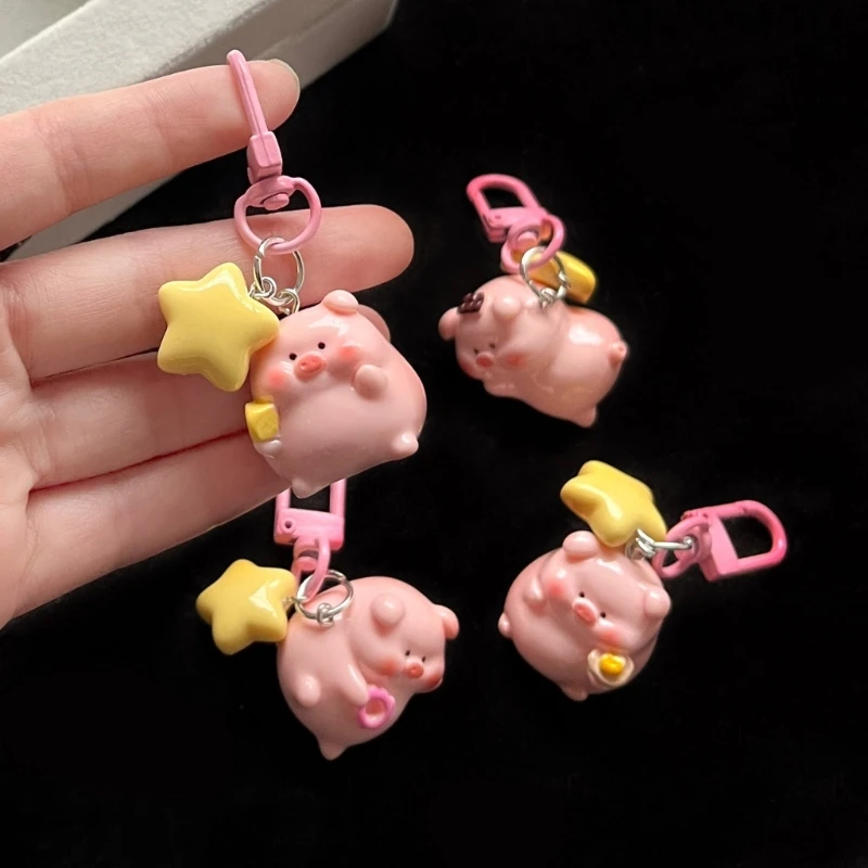 Fashionable Cartoon Bag Charm Lovely Resin Keychain Delightful 3D Cartoon Piggy Key Chain Jewery for Girls and Students