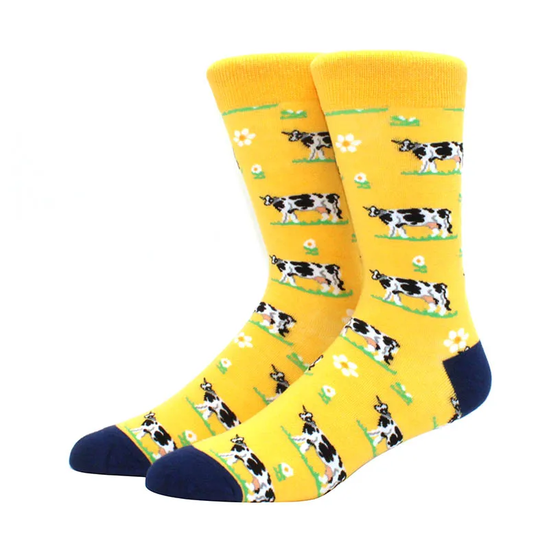 Men happy fun socks printing art cute spring animal socks panda cow sheep bulldog cotton fashion harajuku colorful socks