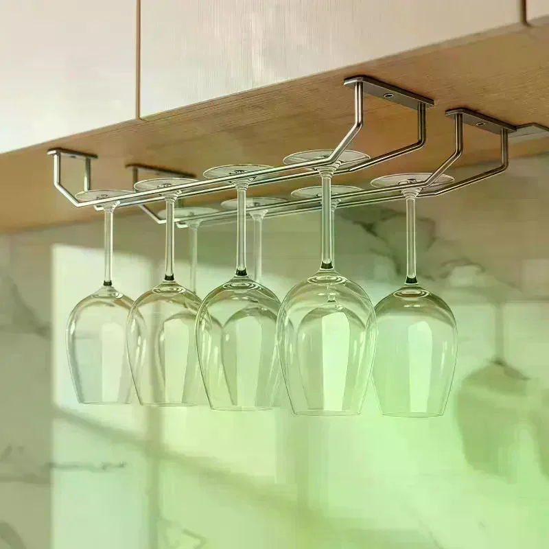 27/34cm Carbon Steel Wine Rack Glass Holder Hanging Bar Hanger Shelf Hanging Rack Under Cabinet Stemware Organizer