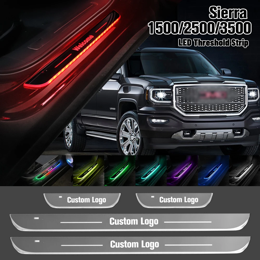 

For GMC Sierra 1500 2500 3500 1998-2023 Car Door Sill Light Customized Logo LED 2021 Welcome Threshold Pedal Lamp Accessories