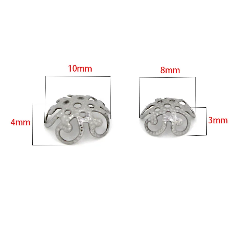 50Pcs 8mm 10mm Stainless Steel Hollow Loose Spacer Bead Caps Metal Flower Bead Caps for Earring Making DIY Jewelry Accessories