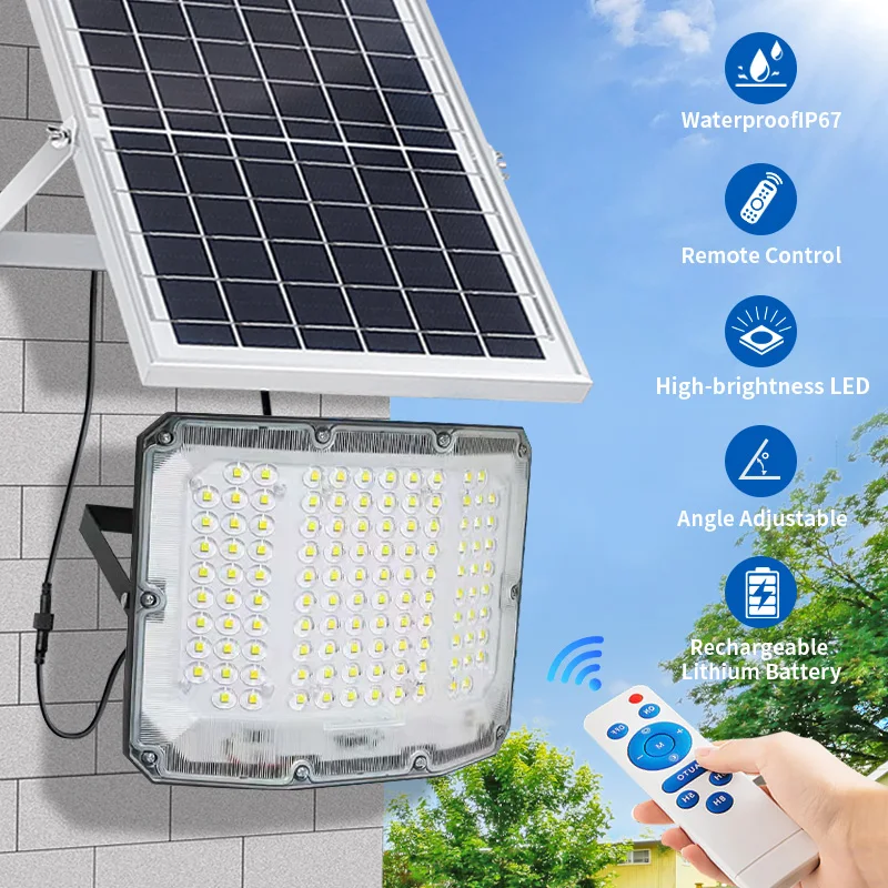 300W Outdoor Solar Floodlight, Outdoor Street Lamp Lighting From Dusk To Dawn, With Motion Sensor, Suitable For Courtyards