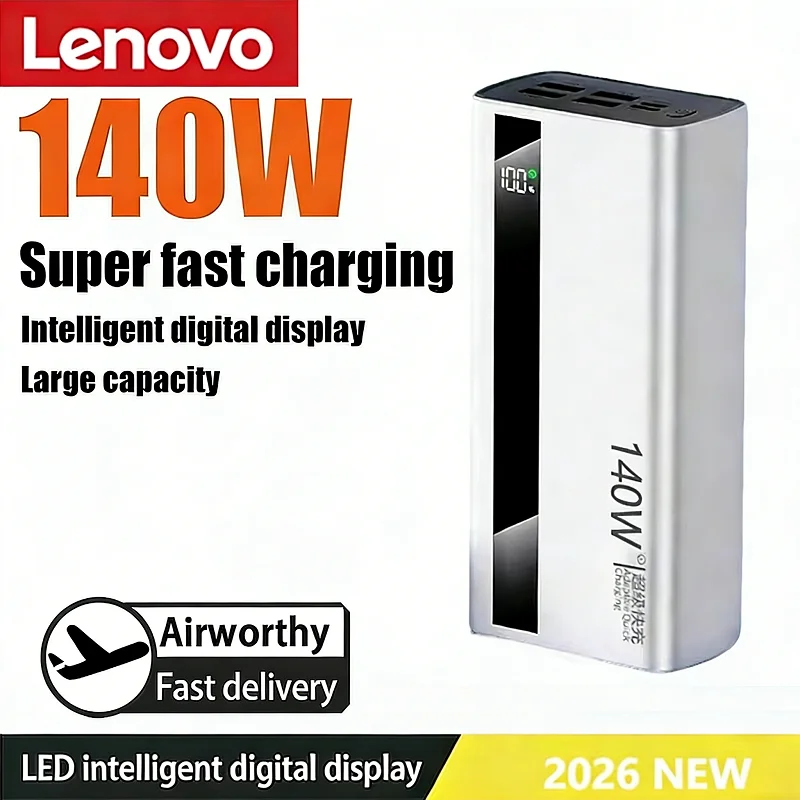 Batería Externa Lenovo de 500000 mAh y 140 W, Gran Capacidad, Carga Rápida, con Luz LED, Universal, Nueva