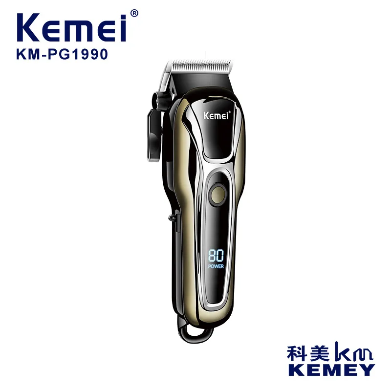 Kemei KM-1990PG Usb Charging Lcd Liquid Crystal Digital Display High Power Professional Hair Salon Electric Hair Clipper