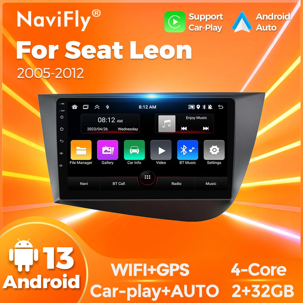 Navifly-Autoradio Android, Navigation GPS, Carplay, Lecteur MultiXXL, 2 Din, Accessoires Auto, Fit for Seat Valentine 2005-2012