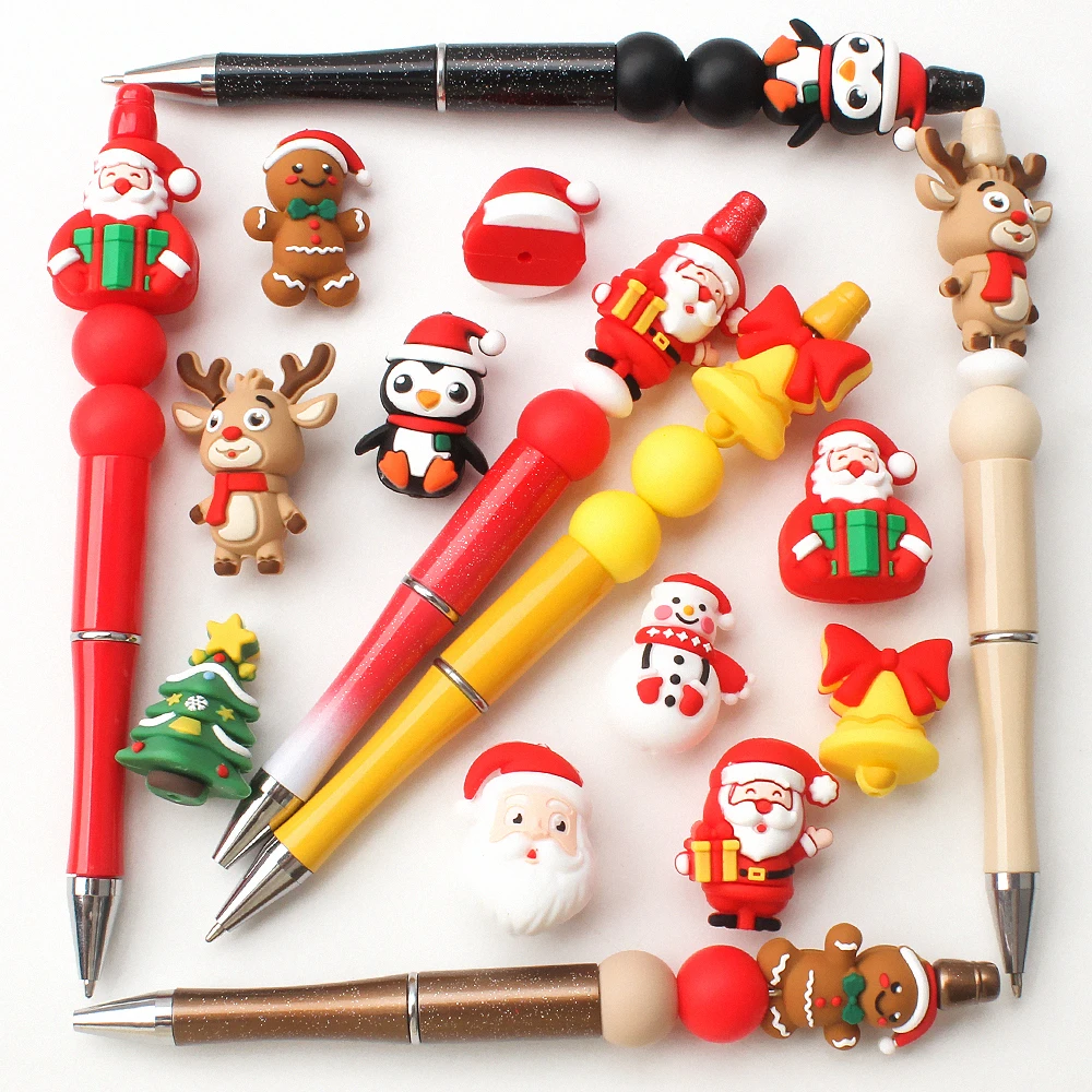 5/10/20 قطعة سيليكون الخرز ثلاثية الأبعاد عيد الميلاد موضوع سانتا كلوز شجرة عيد الميلاد على شكل البؤري الخرز لصنع المجوهرات أقراط القلم #3