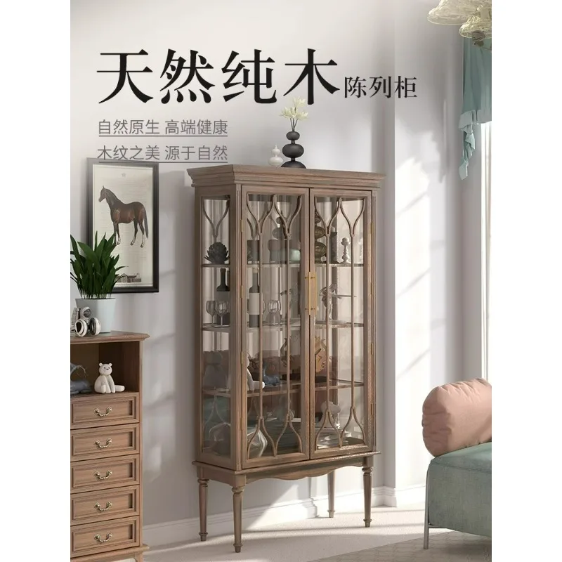 

Solid wood French retro American light luxury Italian restaurant wine cabinet side cabinet glass locker