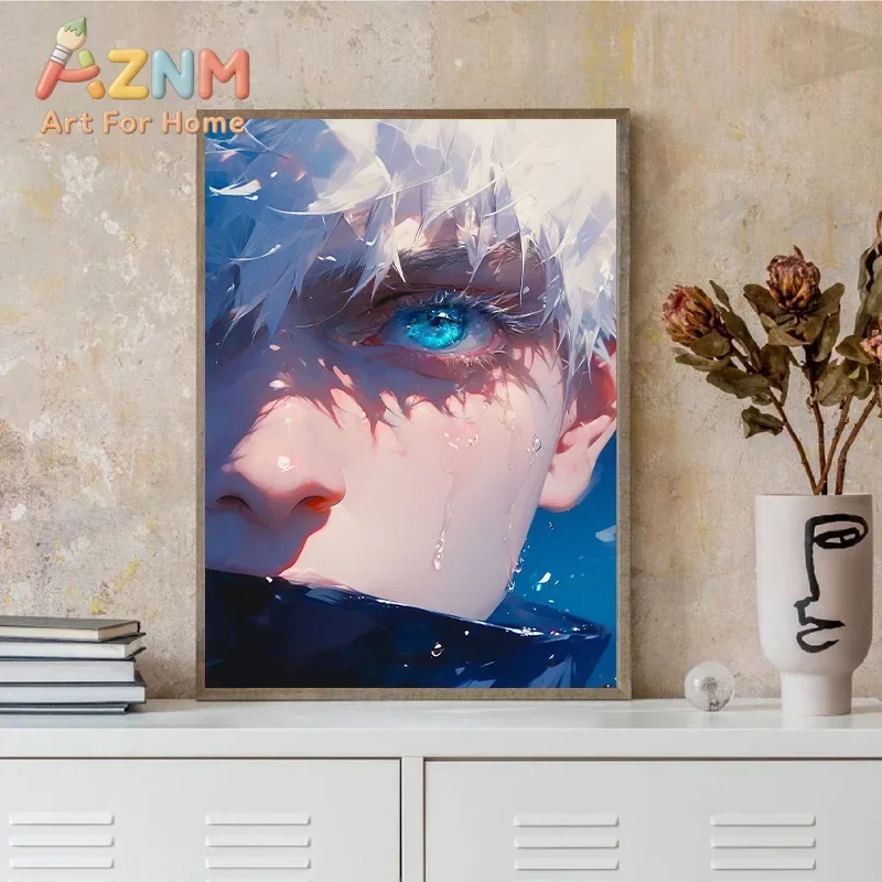 AZNM Jujutsu Kaisen Satoru Gojo Anime Canvas Wall Art Cool Blue Eyes Character Canvas Print Bedroom Decor Poster