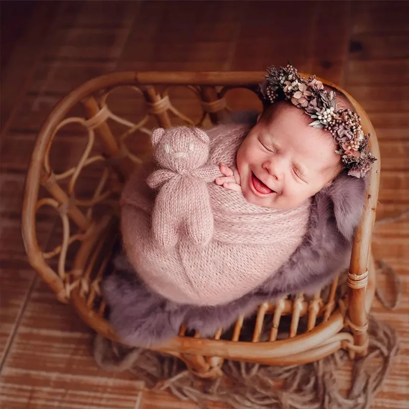 Baby Bamboo Bench Newborn Photography Props Purely Handmade Bamboo Bed Rattan Basket Chair Studio Baby Photoshoot Accessories