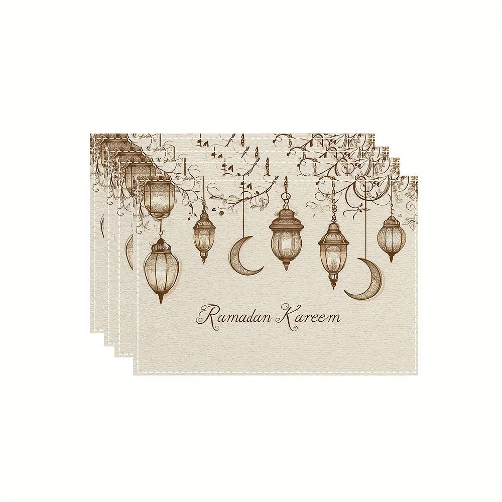 1PC Happy Ramadan Lantern and Moon Pattern Placemats, Table Decorations, Holiday Party Arrangements