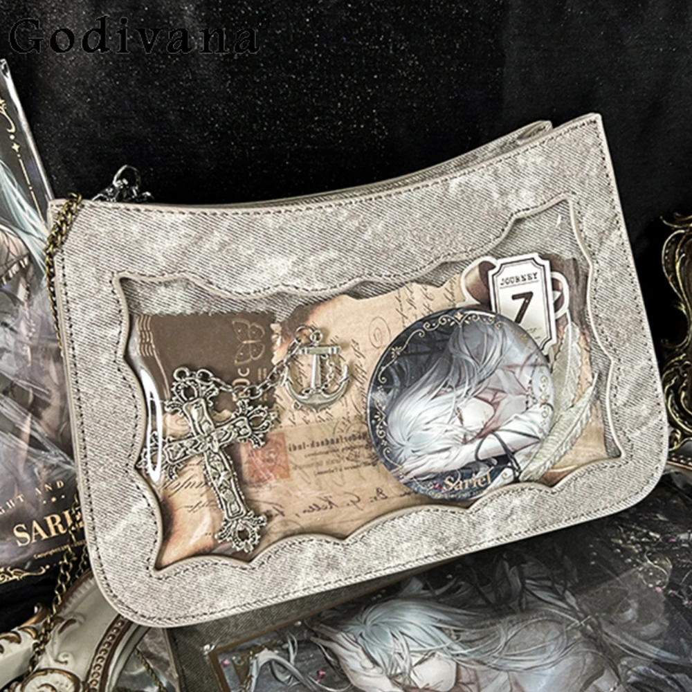 

Transparent Shoulder Messenger Bag Casual Fashion Chain Women Handbag Japanese PU Printing Itabag