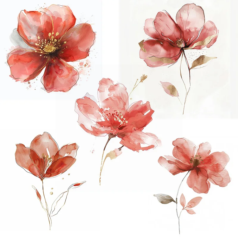 

C1144# Red Watercolor Flowers Toilet Stickers Decoration for Living Room, Wall, Bedroom, and Home Decor Car Decals Self-Adhesive
