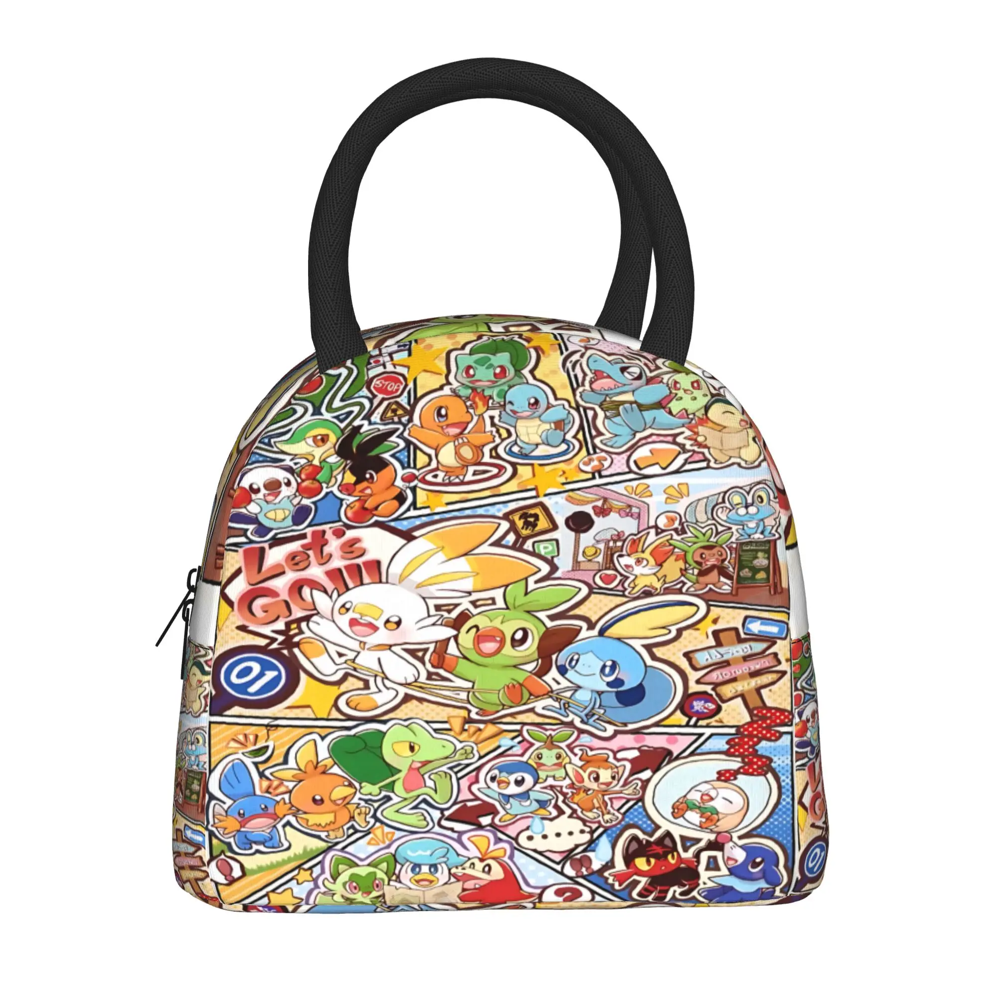 Cartoon Pokemon Theme Handbag Insulated Lunch Bag Meal Pack Rice Bag  bolsa Student Bento Lunch Handbag Insulation