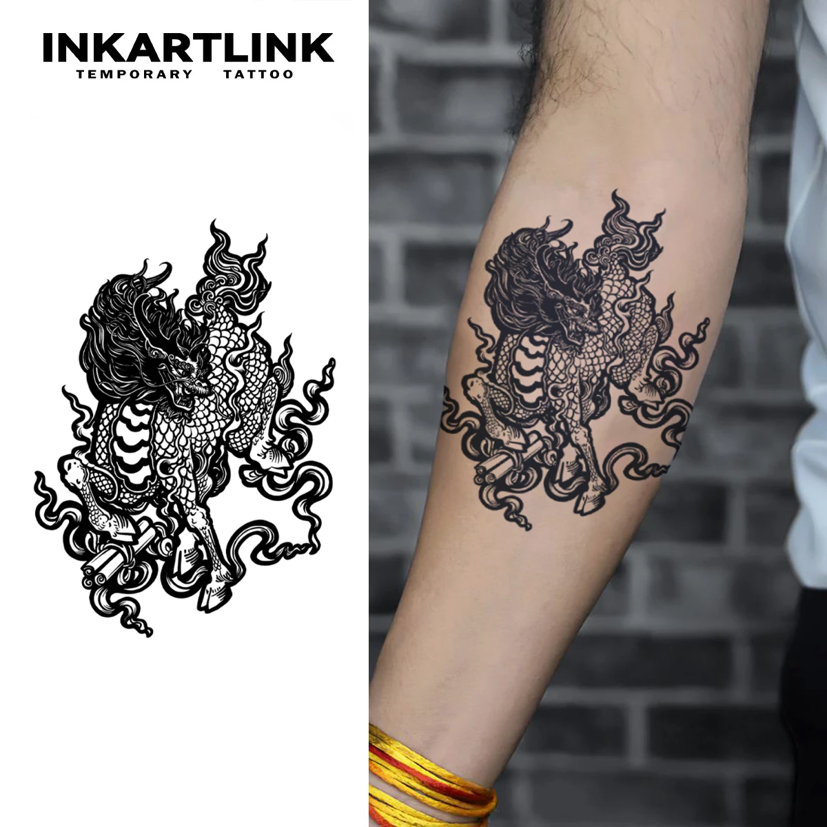 

INKARTLINK Kirin Xiangyun Tattoo Patch for 1-2 Weeks, Durable, Eastern Divine Beast Totem Waterproof, Temporary Tattoo
