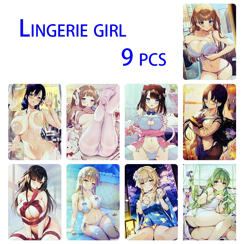 9Pcs/set Acg Lingerie Girl Anime Characters Bronzing Collection Card Homemade Kids Toys Board Game Card Christmas Birthday Gift