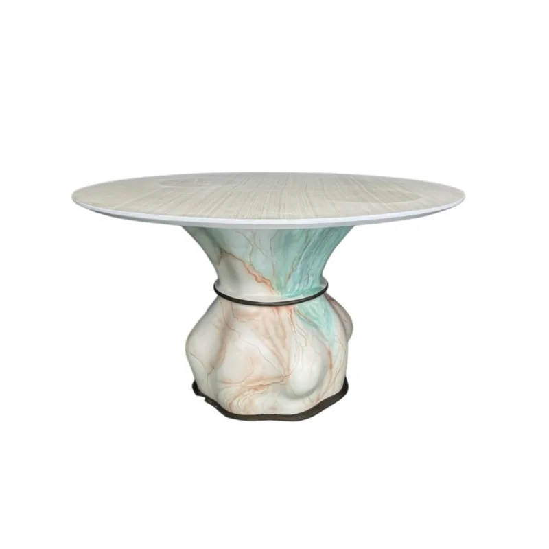 painted FRP dining table natural texture special-shaped base round table Internet celebrity model room dining table