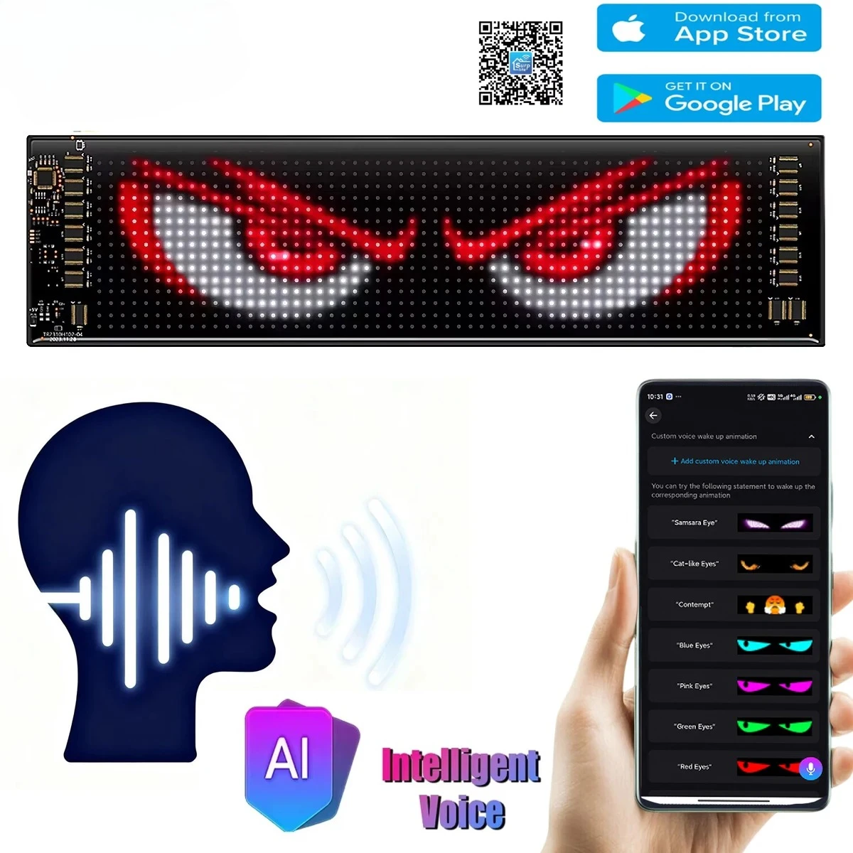 AI Voice Control Demon Eyes Car LED Display Programmable Flexible LED Display Soft Sign Board Pixel Custom Led Panel Christmas