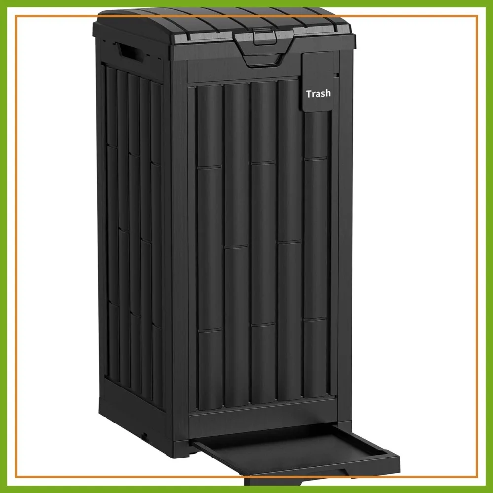 

30 Gallon Outdoor Trash Can with Tiered Lid and Drip Tray, Waterproof Resin Waste Bin for Patio, Garden, Backyard, Deck