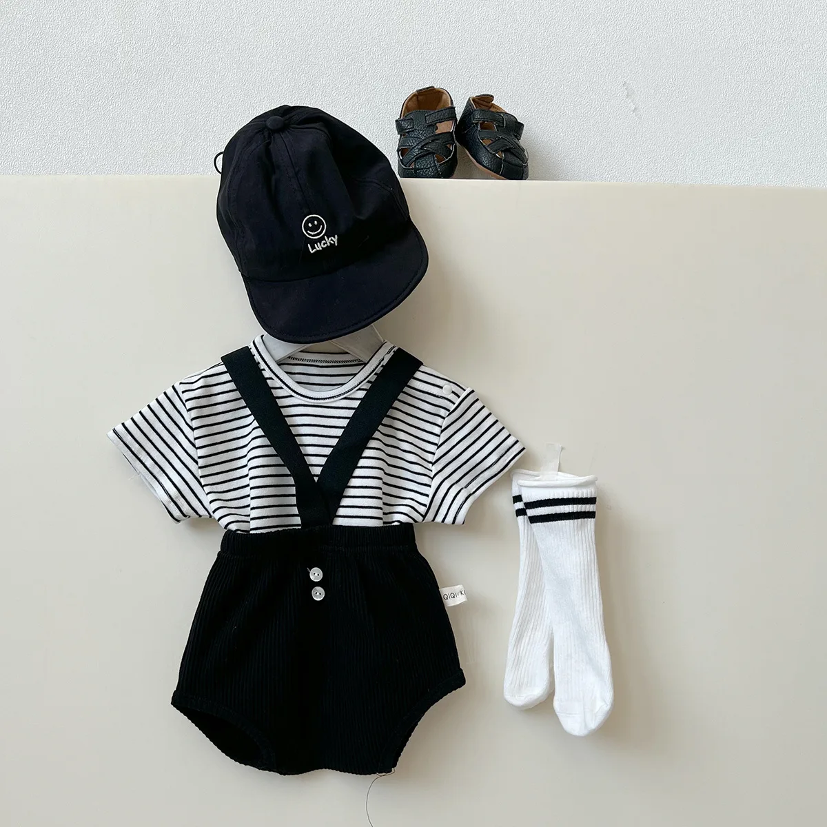 Summer Ins Newborn Girl Ribbed Solid Overalls Boy Girl Infant Casual Striped Short Sleeves T-short Baby Cotton Letter Print Tees