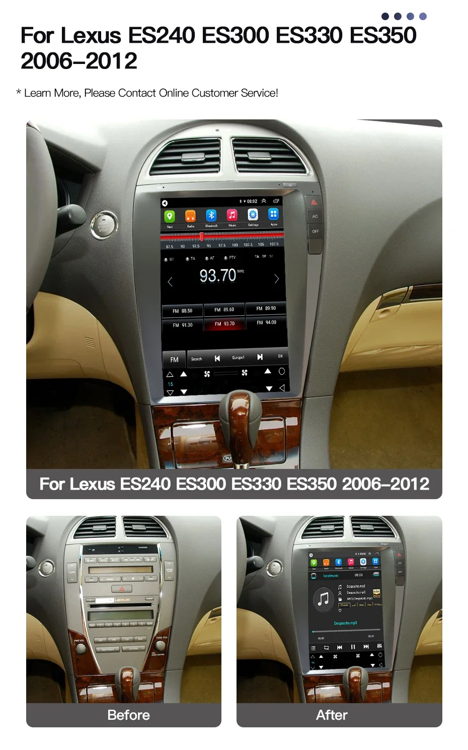 8+128GB Android 14 radio player For Lexus ES ES240 ES300 ES330 ES350 GPS radio tape recorder Head Unit Stereo receiver