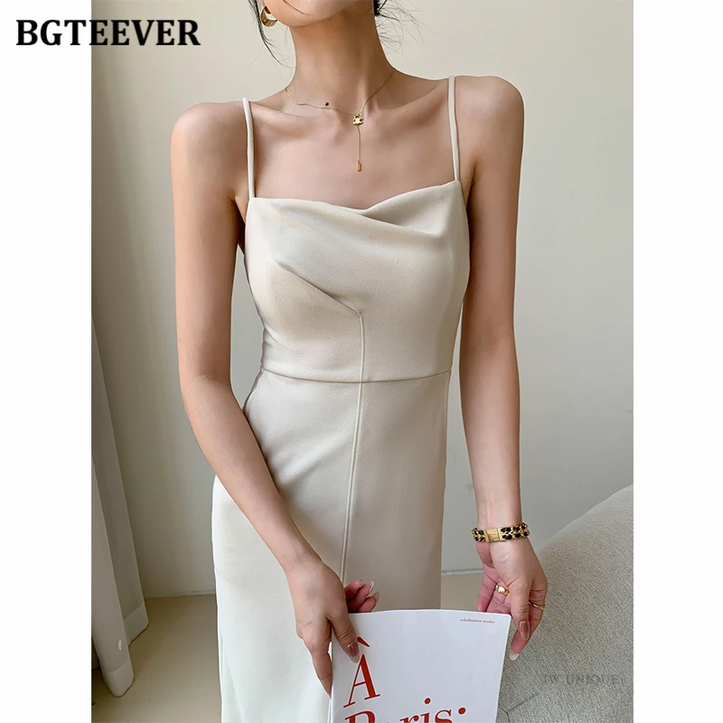 

BGTEEVER Elegant Spaghetti Strap Female Bodycon Dress Stylish Sleeveless Women Black Dress Summer Ladies Vestidos