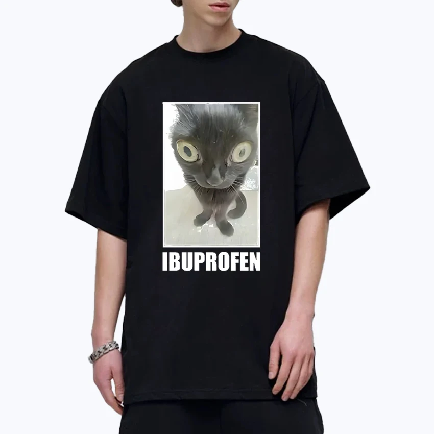 

Hip Hop Cat Ibuprofen Graphic Oversized t-shirt 100% Cotton Men Women short sleeve t-shirts Crew Neck Summer Kawaii Tee Unisex