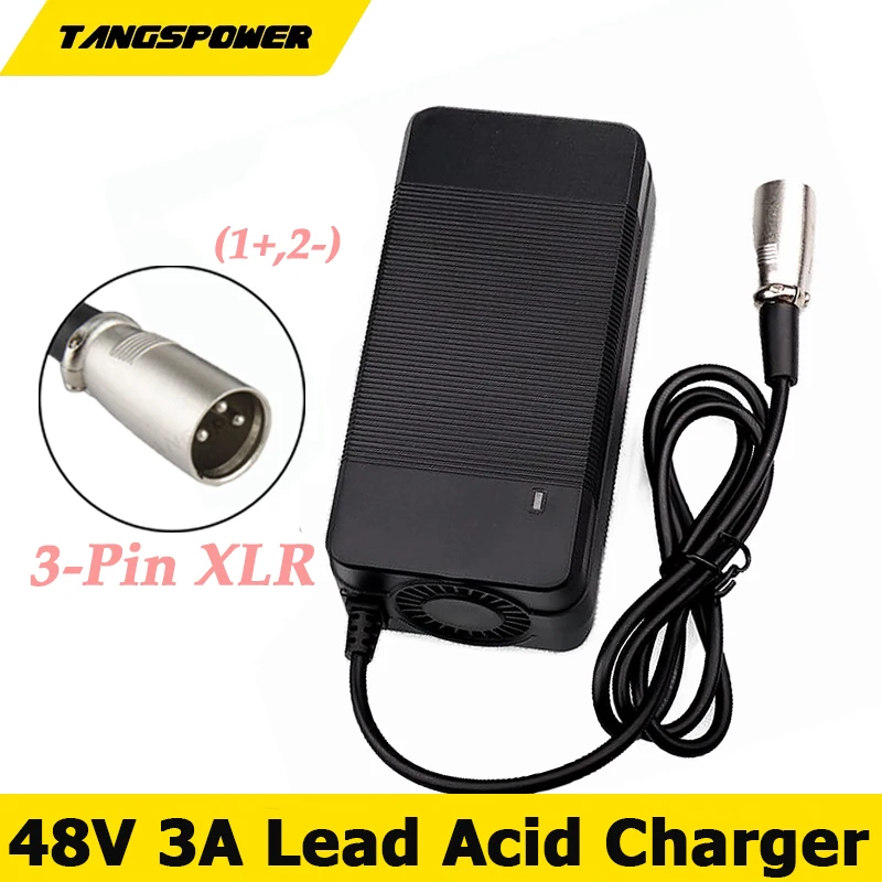 

48V 3A Lead-acid Battery Charger For 57.6V Lead acid Battery Charger With 3-Pin XLR Connector With Fan Strong Heat Dissipation