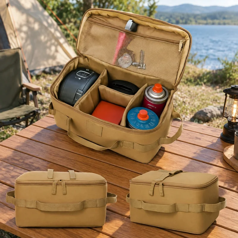 Durable Large Capacity Camping Storage Bag with Ground Pegs for Cookware, Tools, and Gas Tanks