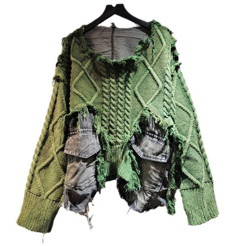 YEAE المرأة الخريف والشتاء جديد الدنيم الربط بلوفر مغزول سترة المرأة فضفاضة ورقيقة غسلها القمم القديمة العصرية