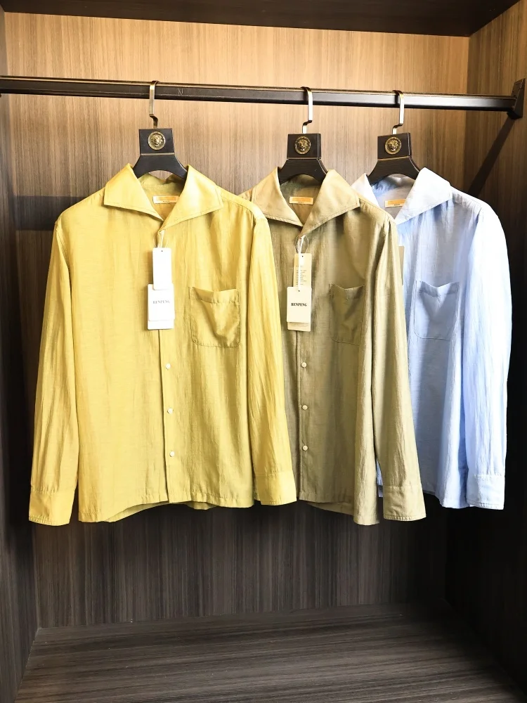 

Linen Blend Cuban Collar Shirt Loose Fit Men's Fashion Summer Breathable Pure Color Vintage Style Casual Long Sleeve Button up