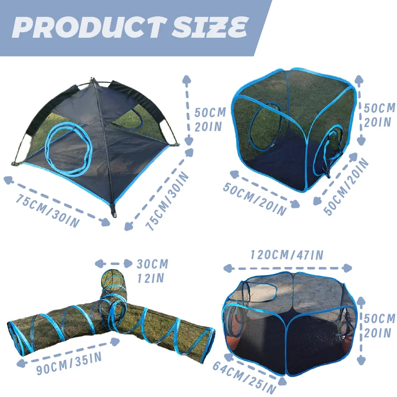 1 Pack Compact Foldable Cat Play Set, 4-in-1 Tent Tunnel Playpen, Space-Saving Mesh Pet Enclosure