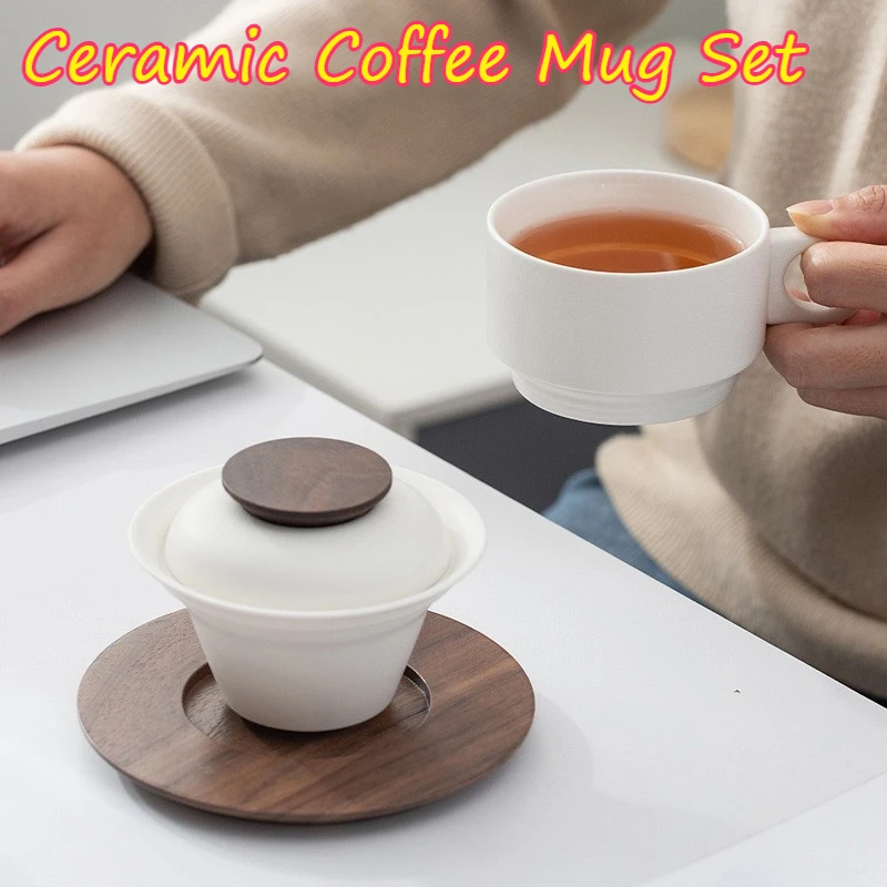 セラミックコーヒーマグセット木製コースター保護テーブルトップ傷防止ハンドルコーヒーカップセットボヘミアンノーザンキューティーコーヒーウェア