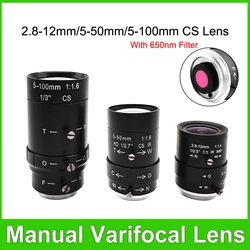 CS Mount Zoom Lens 2.8-12mm/5-50mm/5-100mm Varifocal Lens With IR 650nm Filter For Industrial CCTV IP USB AHD Analog Camera