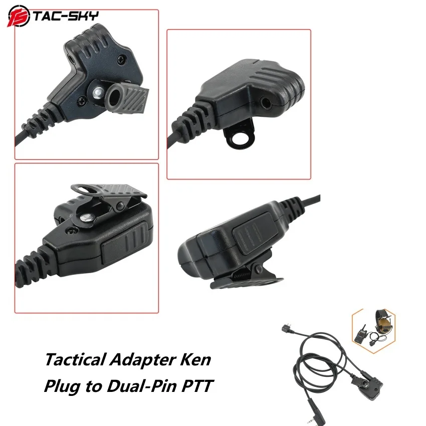 TAC-SKY Headset Adapter Ken Plug To Dual-pin PTT, Compatible with Comta Headsets, Suitable for Baofeng Walkie-talkies