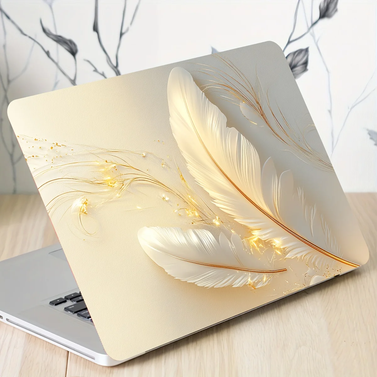 2-Piece Feather Notebook Art Decal Case, Universal Netbook Light Beige Sticker Non-Reusable Field Notebook