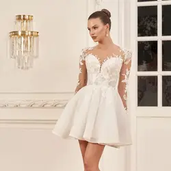 Vestido de novia corto hasta el tobillo para mujer, apliques de encaje, vestidos de novia personalizados a las medidas, botones en la espalda