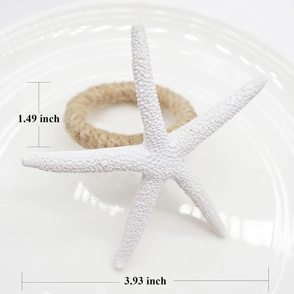 A21Q -Handmade Starfish Napkin Rings Set Of 8, White Faux Sea Star Napkin Ring Holder For Wedding, Party, Dining Tables