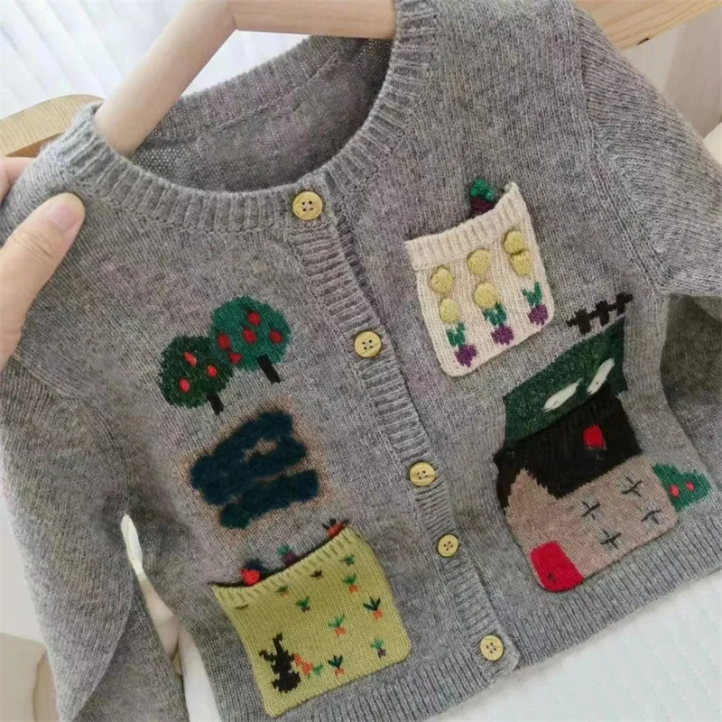 Boys Woolen Sweater Crochet Cotton Windbreak 2024 Fashion Plus Thicken Autumn Winter Cardigan Warm Children\'s Clothing