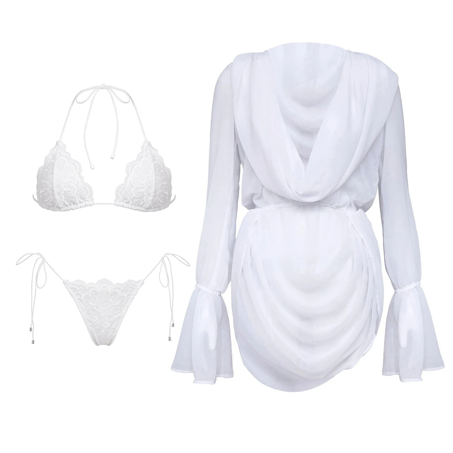 White 3Pc Sexy Bikini With Dress 2026 Swimwear Women Swimsuit Micro Bikinis Female Pearl Swim Suit Beachwear Bathingsuit Biquini