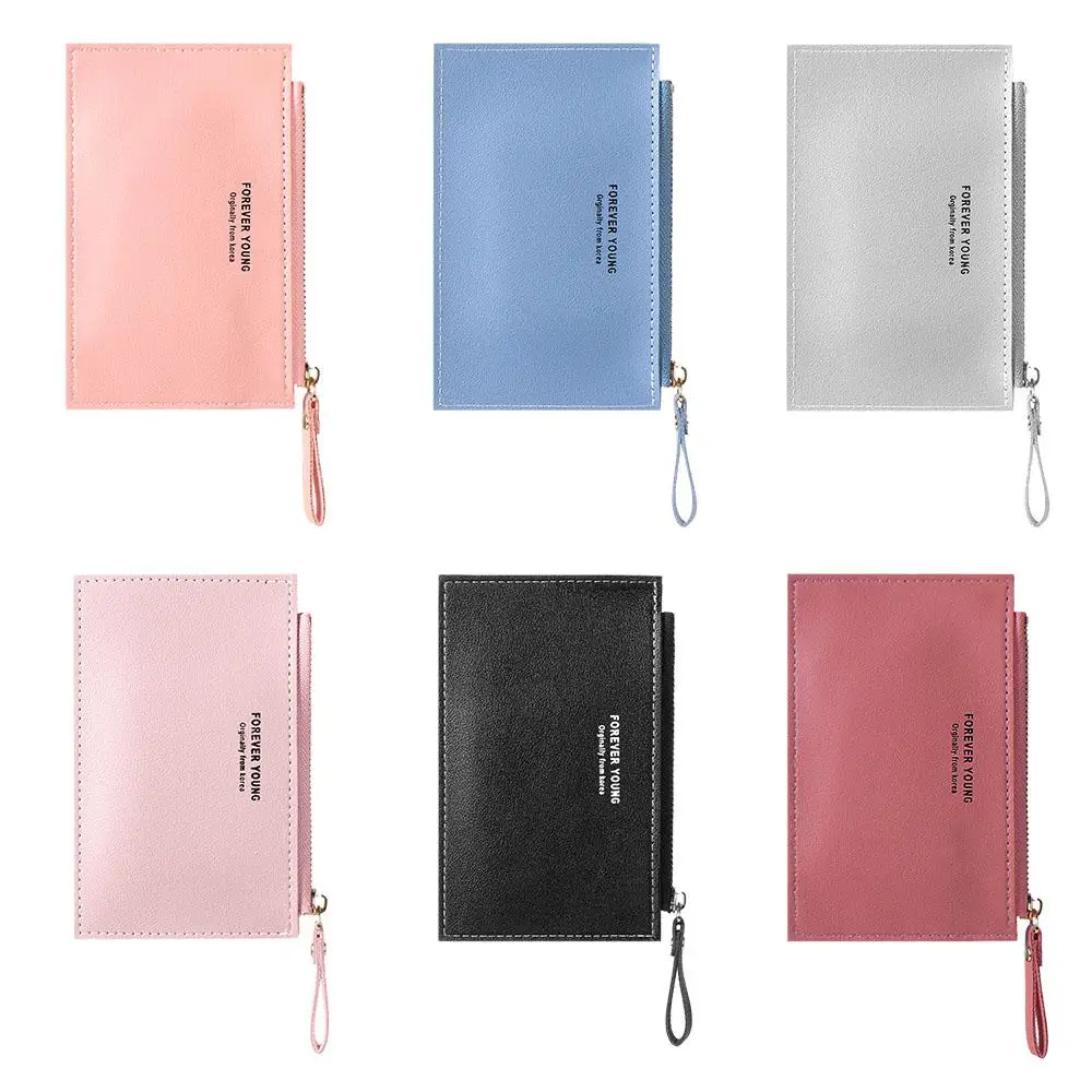 Men Women PU Zipper Mini Wallet Cash ID Card Credit Card Holder Pure Color Mini Business Card Case Name Card Holder Holiday Gift