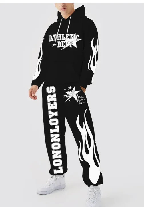 

2025 Hot Autumn and Winter Men's Casual Hoodie Set Fashionable Simple Color Matching Printing Sports Trend Comfortable Warm Suit