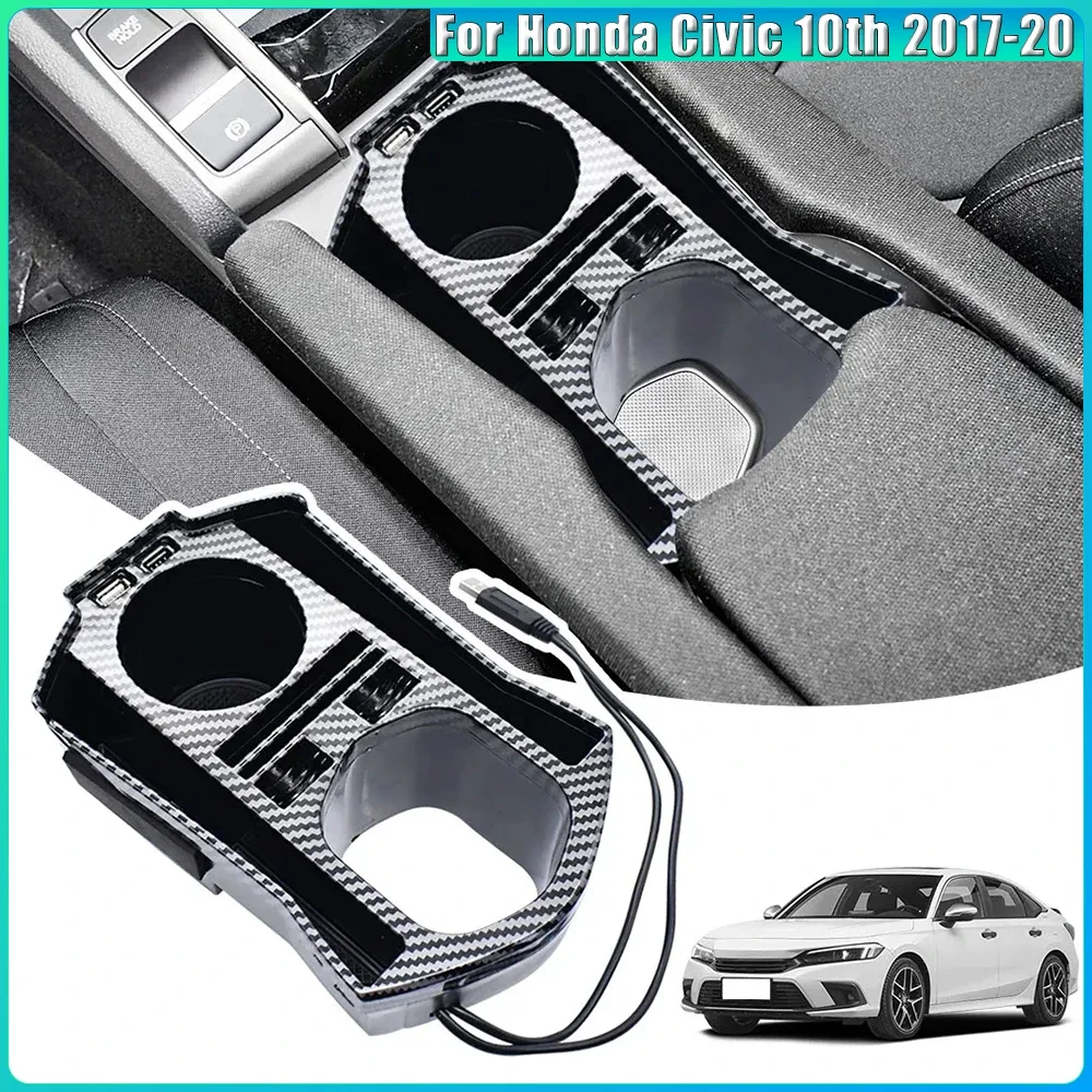 

Central Control Water Cup Storage Box USB Mobile Phone Holder Storage Box Accessories For Honda Civic 10th 2017 2018 2019 2020