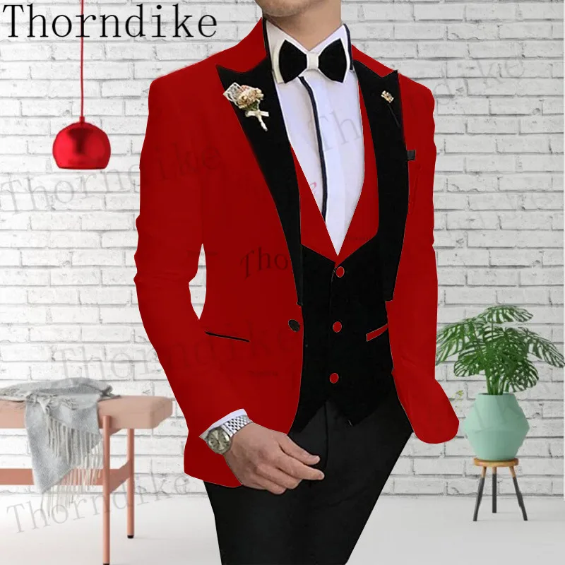 

Thorndike Fashion Smart Business Red Costume Homme Wedding Men Suits Peak Lapel Groom Tuxedos Terno Masculino Prom Blazer 3 Pcs