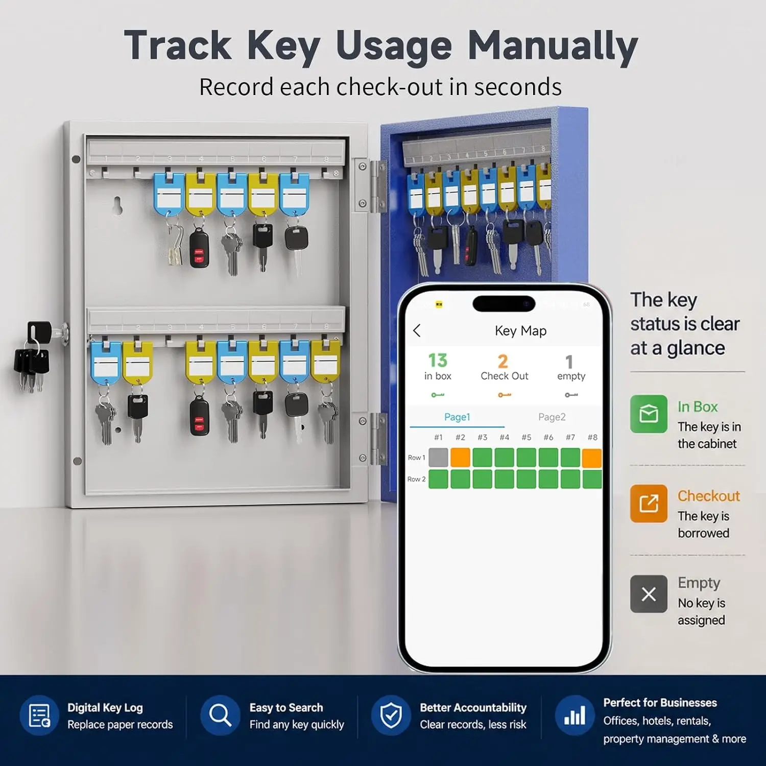 Key Manage Mini ERP,Key Safe Box Wall Mount(32 Keys),Key Cabinet with Combination Lock & 32 Key Tags, Key Safe Storage Lockbox 4