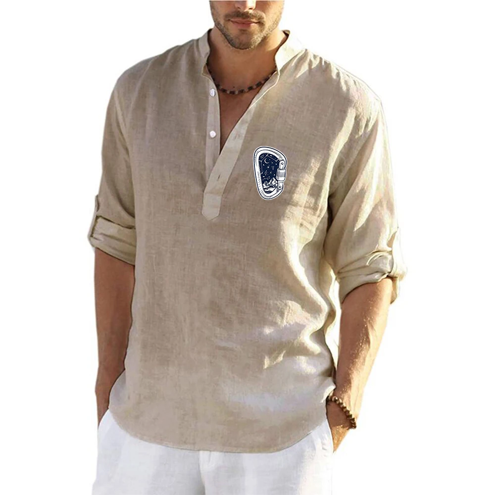 Mountain Printing Y2k Rock Climbing Men's linen long-sleeved shirts are suitable for summer hoodies jacket