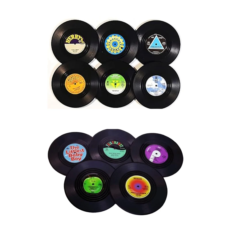 Sottobicchieri per bevande creativi Sottobicchieri per CD vintage Set di 6 dischi in vinile per gli amanti della musica Regali per l'ospite di inaugurazione della casa Stile 2