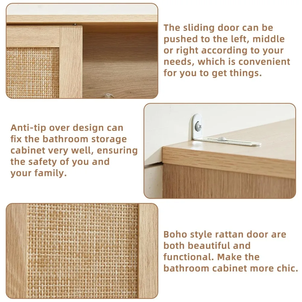 

Over The Toilet Storage Cabinet with Rattan Sliding Door, 68" Tall Wood Above Toilet Bathroom Organizer, Customized