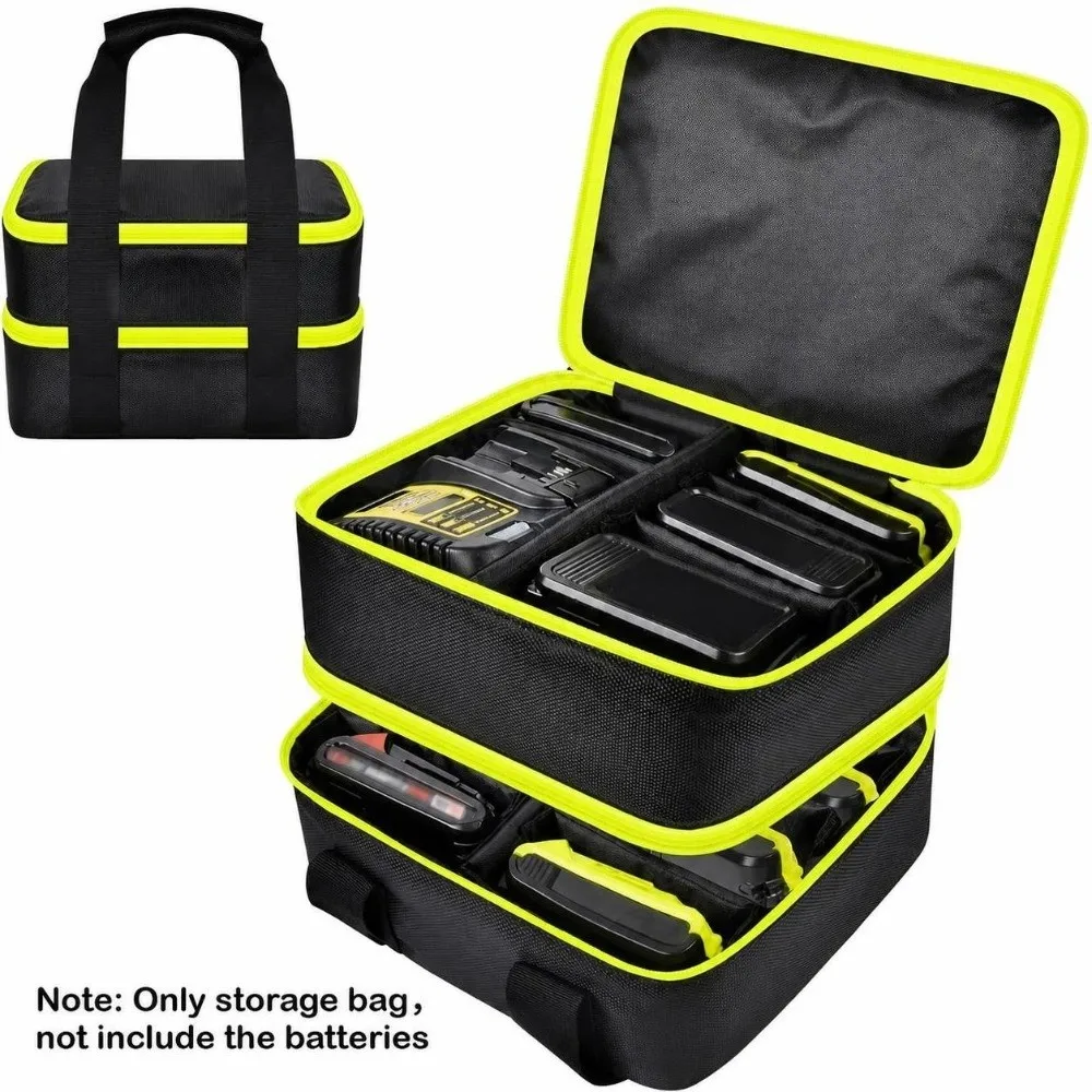 Portable Battery Storage Bag Double Layer Waterproof Battery Carry Organizer Charger Compatible Fit DEWALT 20V Lithium Battery