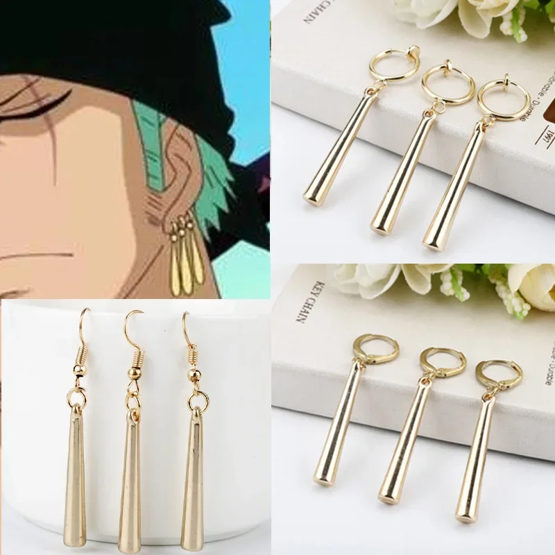 3Pcs Anime Roronoa Zoro Cosplay Earrings Sauron Ear Clips Golden Pendant Hook Earrings Cosplay Props Fans For Women Men Jewelry